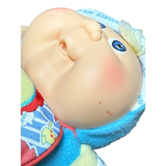 Cabbage Patch Kids Baby Land Boy Rattle Doll Blonde Blue Eyes 1988 Lovey Plush - Picture 9 of 10